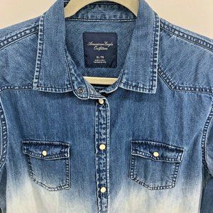 American Eagle Denim Pearl Snap Blue Dip Dye Sz XL